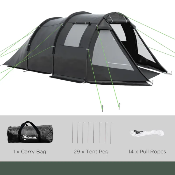 Outsunny 3-4 Person Easy Setup Cabin Tent with Two Room and Groundsheet, Waterproof & UV30+ Camping Tent with Carrying Bag, Charcoal - Image 8