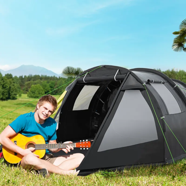 Outsunny 3-4 Person Easy Setup Cabin Tent with Two Room and Groundsheet, Waterproof & UV30+ Camping Tent with Carrying Bag, Charcoal - Image 3