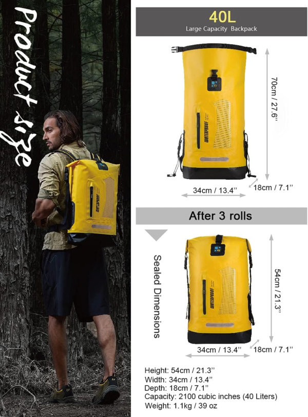 Waterproof Backpack Dry Bag 20L/30L/40L, Floating Dry Backpack Waterproof for Men, Dry Sack Waterproof Bag for Backpacking Kayak - Image 4