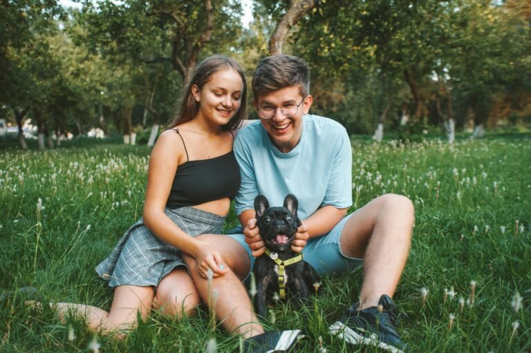 Dog and owners in a field