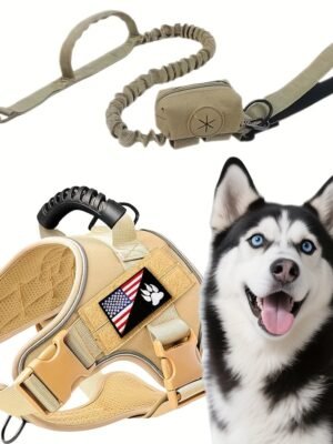 905 Large Service Dog Chest Harness with Handle, Tactical Leash and Storage Pouch Set of 2